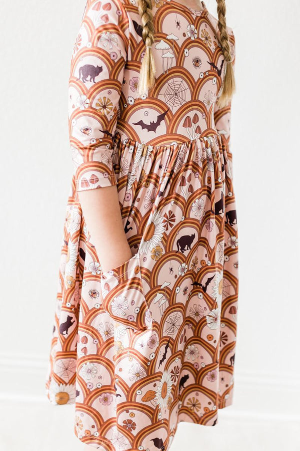 hocus-pocus-3-4-sleeve-pocket-twirl-dress Mila &  Rose - Sophia's Style-Hocus Pocus 3/4 Sleeve Pocket Twirl Dress-6-12M--1